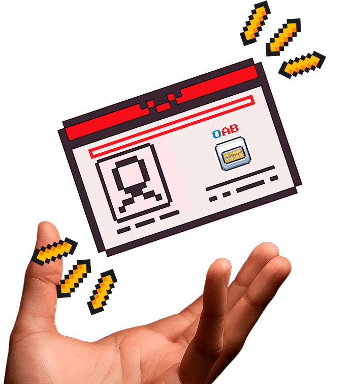 Mão esquerda pegando a carteira de Advogado, que flutua no ar, conquista possível com ajuda do preparatório da OAB do Damásio