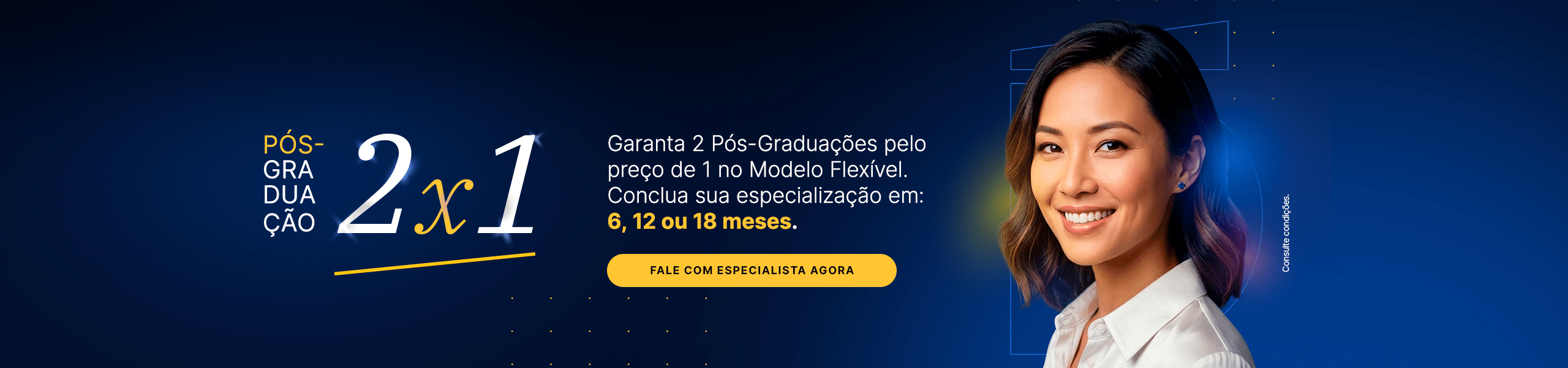 Banner explicativo: compre uma pós e ganhe 100% de bolsa na segunda.