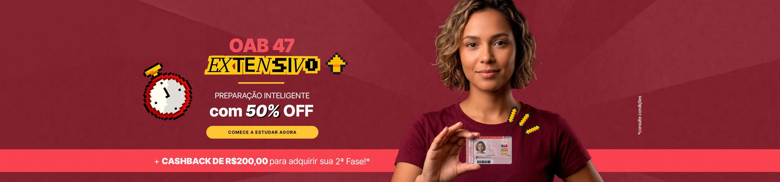 Imagem do banner com a promoção do Damásio de 50% de desconto do preparatório OAB Damásio IA Extensivo